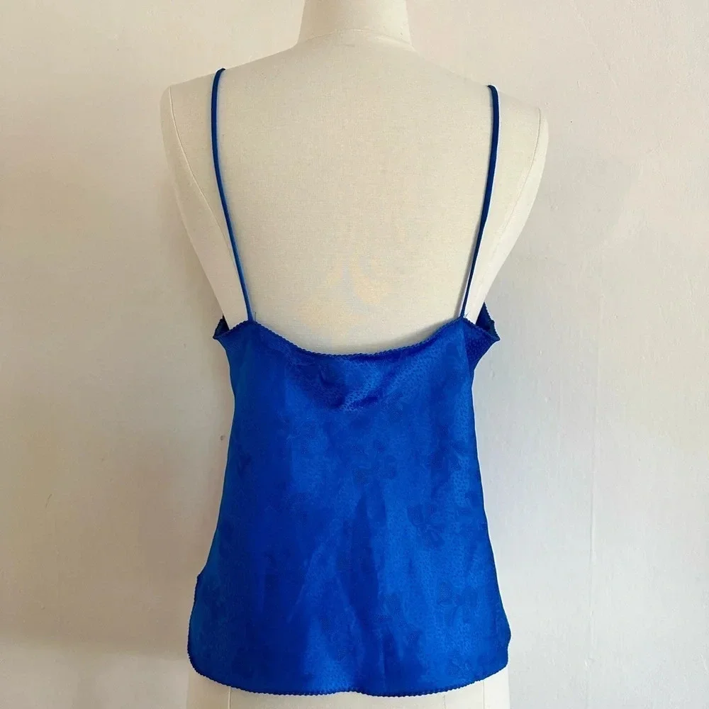 Vintage 80s 90s Sears Camisole Sz M Shiny Satin Blue Bows Coquette - Picture 4 of 5